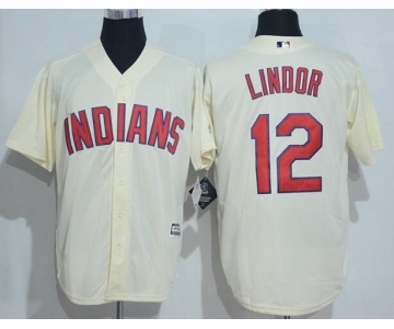 Men's Cleveland Indians #12 Francisco Lindor Cream Stitched MLB Majestic Cool Base Jersey