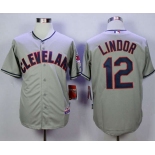 Men's Cleveland Indians #12 Francisco Lindor Grey Cool Base Jersey