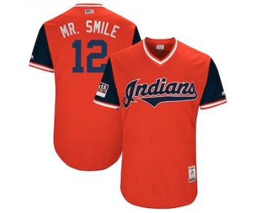 Men's Cleveland Indians 12 Francisco Lindor Mr. Smile Orange 2018 Players' Weekend Authentic Jersey