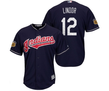 Men's Cleveland Indians #12 Francisco Lindor Navy Blue 2017 Spring Training Stitched MLB Majestic Cool Base Jersey