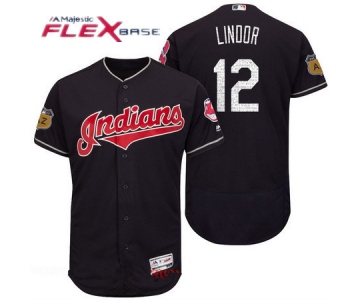 Men's Cleveland Indians #12 Francisco Lindor Navy Blue 2017 Spring Training Stitched MLB Majestic Flex Base Jersey