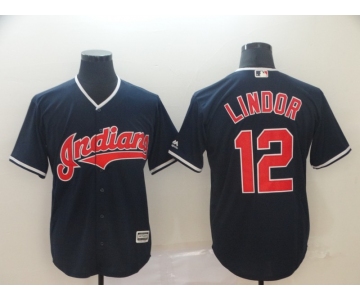 Men's Cleveland Indians 12 Francisco Lindor Navy Cool Base Jersey