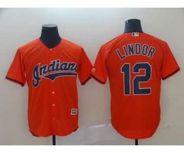 Men's Cleveland Indians 12 Francisco Lindor Orange Cool Base Jersey