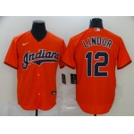 Men's Cleveland Indians #12 Francisco Lindor Orange Stitched MLB Cool Base Nike Jersey