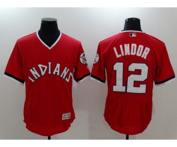 Men's Cleveland Indians #12 Francisco Lindor Red Pullover Stitched MLB Majestic Flex Base Jersey