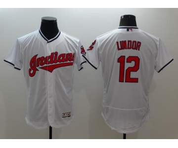 Men's Cleveland Indians #12 Francisco Lindor White Home 2016 Flexbase Majestic Baseball Jersey