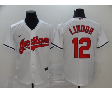 Men's Cleveland Indians #12 Francisco Lindor White Stitched MLB Cool Base Nike Jersey