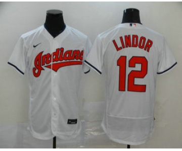 Men's Cleveland Indians #12 Francisco Lindor White Stitched MLB Flex Base Nike Jersey