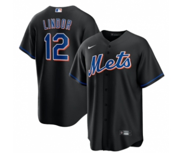 Men's New York Mets #12 Francisco Lindor Black 2022 Cool Base Stitched Baseball Jersey