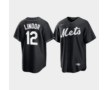 Men's New York Mets #12 Francisco Lindor Black Cool Base Stitched Baseball Jersey