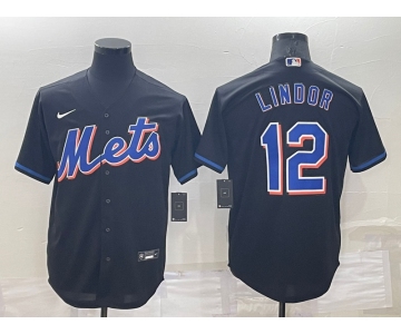 Men's New York Mets #12 Francisco Lindor Black Stitched MLB Cool Base Nike Jersey