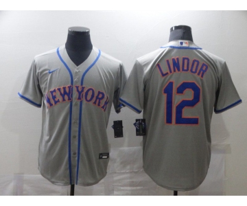 Men's New York Mets #12 Francisco Lindor Grey Stitched MLB Cool Base Nike Jersey