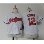 Toddler Cleveland Indians #12 Francisco Lindor White Stitched MLB Majestic Cool Base Jersey