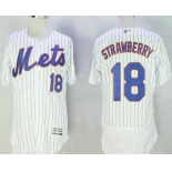 Men's New York Mets #18 Darryl Strawberry Retired White Pinstirpe Stitched MLB 2016 Majestic Flex Base Jersey