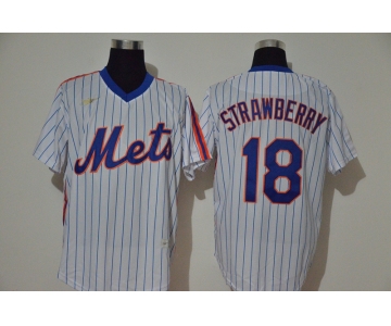 Men's New York Mets #18 Darryl Strawberry White Throwback Cooperstown Stitched MLB Cool Base Nike Jersey