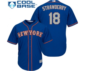 Mets #18 Darryl Strawberry Blue(Grey NO.) Cool Base Stitched Youth Baseball Jersey