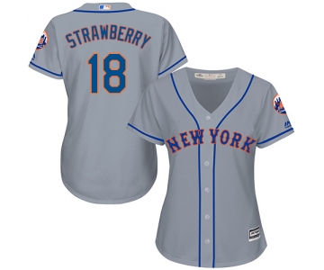 Mets #18 Darryl Strawberry Grey Road Women's Stitched Baseball Jersey