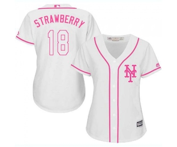 Mets #18 Darryl Strawberry White Pink Fashion Women's Stitched Baseball Jersey