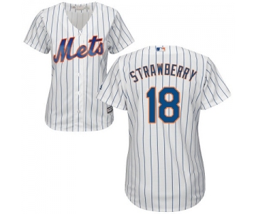 Mets #18 Darryl Strawberry White(Blue Strip) Home Women's Stitched Baseball Jersey