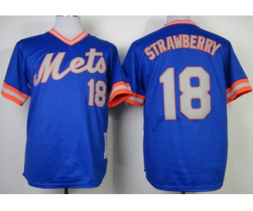 New York Mets #18 Darryl Strawberry 1983 Blue Throwback Jersey