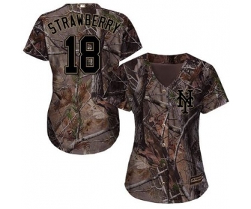 New York Mets #18 Darryl Strawberry Camo Realtree Collection Cool Base Women's Stitched Baseball Jersey