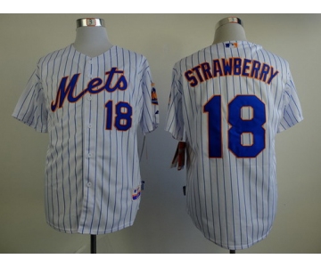 New York Mets #18 Darryl Strawberry White Pinstripe Cool Base Jersey