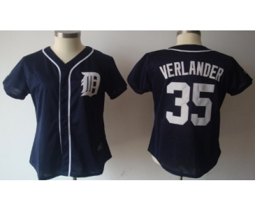 Detroit Tigers #35 Justin Verlander Navy Blue Womens Jersey