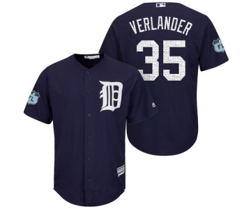 Men's Detroit Tigers #35 Justin Verlander Navy Blue 2017 Spring Training Stitched MLB Majestic Cool Base Jersey