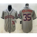 Men's Houston Astros #35 Justin Verlander Number Grey With Patch Stitched MLB Cool Base Nike Jersey