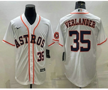 Men's Houston Astros #35 Justin Verlander Number White With Patch Stitched MLB Cool Base Nike Jersey