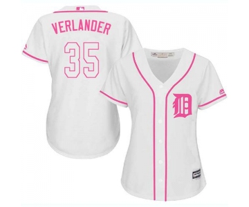 Tigers #35 Justin Verlander White Pink Fashion Women's Stitched Baseball Jersey