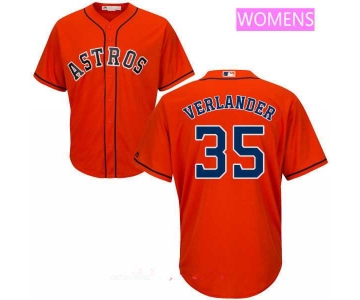 Women's Houston Astros #35 Justin Verlander Orange Stitched MLB Majestic Cool Base Jersey