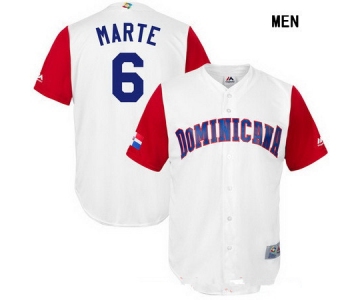 Men's Dominican Republic Baseball #6 Starling Marte Majestic White 2017 World Baseball Classic Stitched Replica Jersey