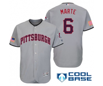 Men's Pittsburgh Pirates #6 Starling Marte Gray Stars & Stripes Fashion Independence Day Stitched MLB Majestic Cool Base Jersey