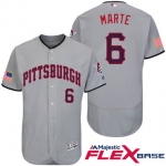 Men's Pittsburgh Pirates #6 Starling Marte Gray Stars & Stripes Fashion Independence Day Stitched MLB Majestic Flex Base Jersey