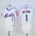 Men's New York Mets #1 Mookie Wilson Retired White Pullover 2016 Flexbase Majestic Baseball Jersey