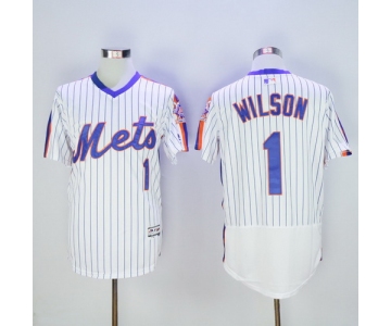 Men's New York Mets #1 Mookie Wilson Retired White Pullover 2016 Flexbase Majestic Baseball Jersey