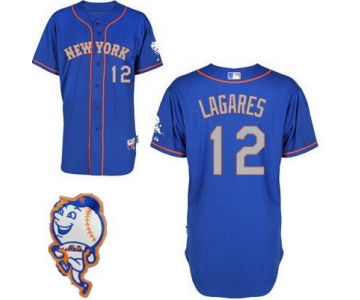 Men's New York Mets #12 Juan Lagares Blue With Gray Jersey W/2015 Mr. Met Patch