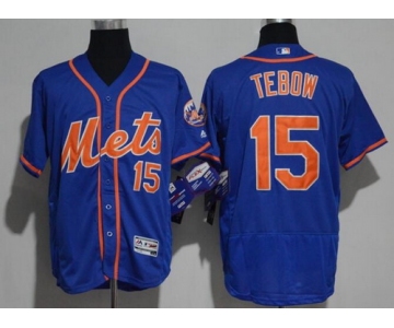 Men's New York Mets #15 Tim Tebow Royal Blue with Orange Stitched MLB 2017 Majestic Flex Base Jersey