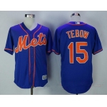 Men's New York Mets #15 Tim Tebow Royal Blue with Orange Stitched MLB Majestic Cool Base Jersey