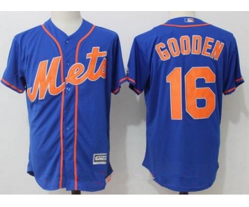 Men's New York Mets #16 Dwight Gooden Retired Royal Blue with Orange Stitched MLB Majestic Cool Base Jersey