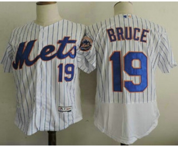 Men's New York Mets #19 Jay Bruce White Home Stitched MLB 2016 Majestic Flex Base Jersey