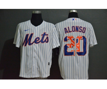 Men's New York Mets #20 Pete Alonso White Team Logo Stitched MLB Cool Base Nike Jersey