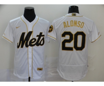 Men's New York Mets #20 Pete Alonso White With Gold Stitched MLB Flex Base Nike Jersey