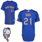 Men's New York Mets #21 Lucas Duda Blue With Gray Jersey W/2015 Mr. Met Patch