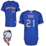 Men's New York Mets #21 Lucas Duda Blue With Gray Jersey With 2015 Mr. Met Patch