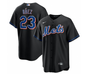 Men's New York Mets #23 Javier Báez Black 2022 Cool Base Stitched Baseball Jersey