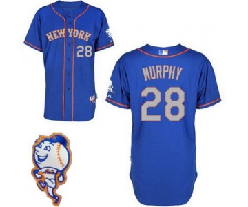 Men's New York Mets #28 Daniel Murphy Blue With Gray Jersey W/2015 Mr. Met Patch