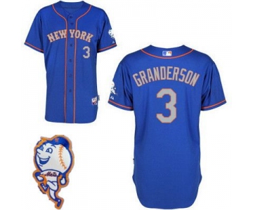Men's New York Mets #3 Curtis Granderson Blue With Gray Jersey W/2015 Mr. Met Patch