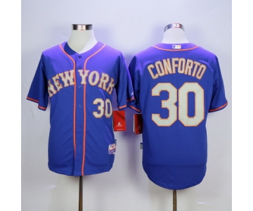 Men's New York Mets #30 Michael Conforto Blue With Gray Cool Base Baseball Jersey